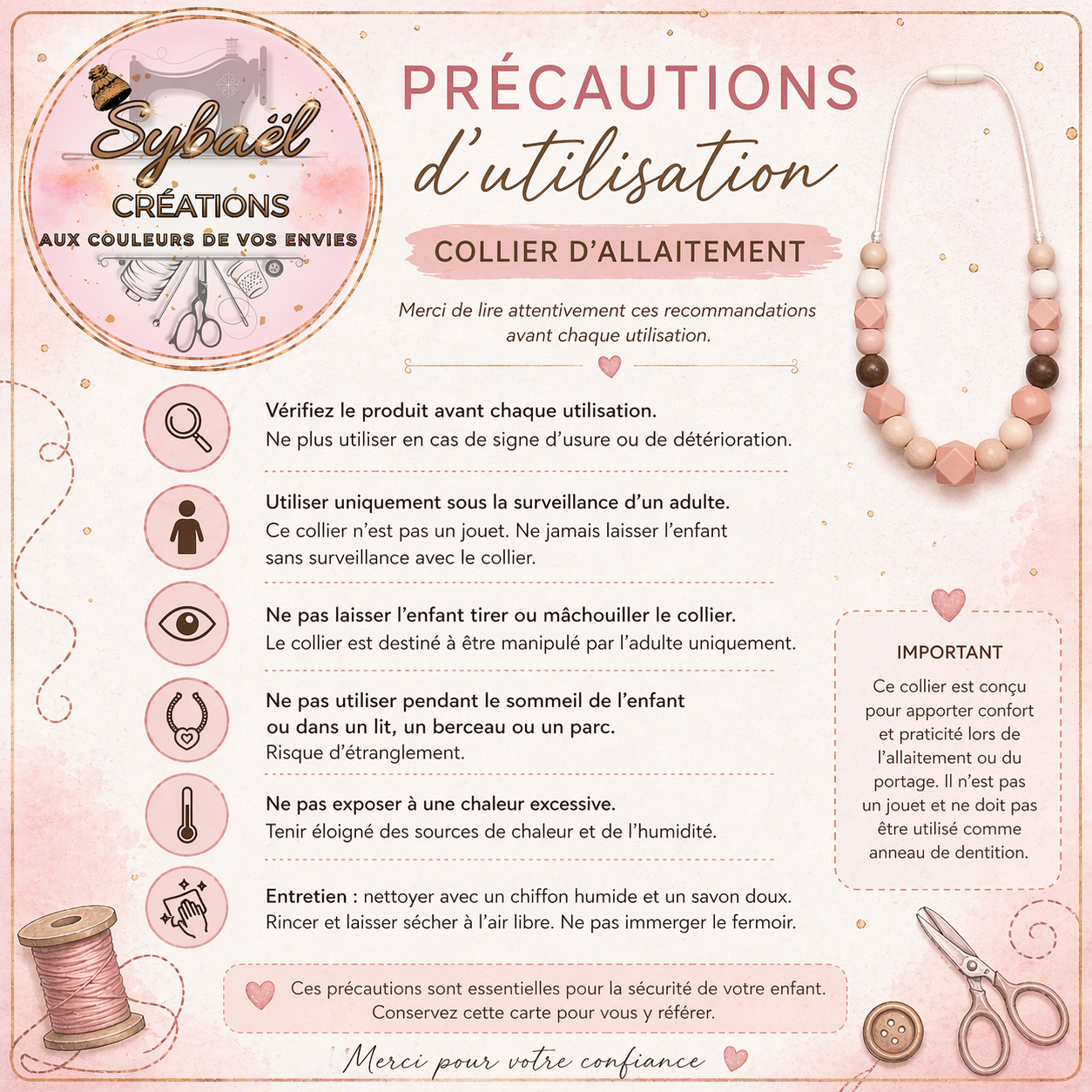 🤱 Collier d'allaitement - modèle classique ou fantaisie au choix 🌸🐻🎀