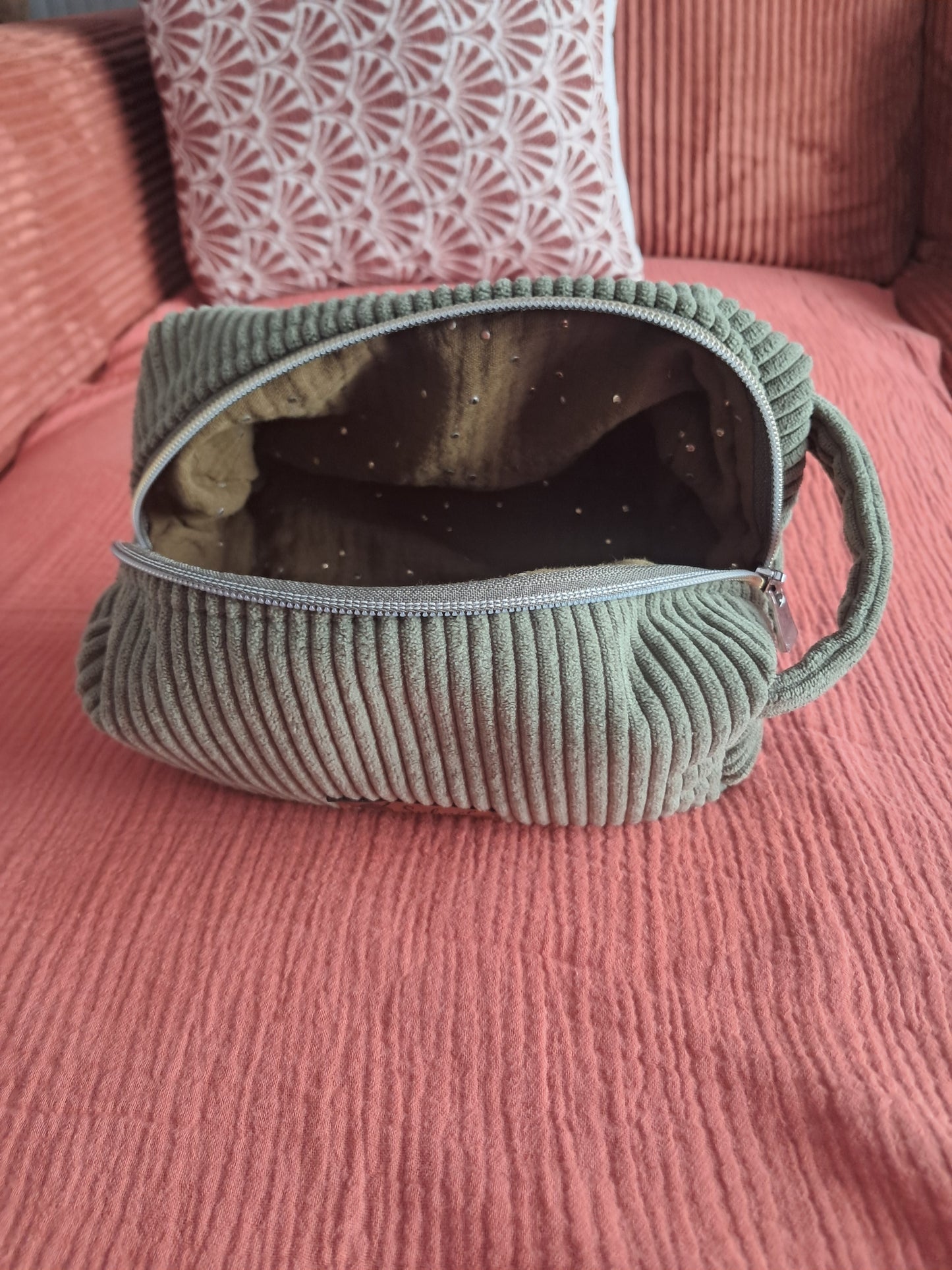 Trousse de toilette Maria en velours côtelé - pochette de rangement  fait main