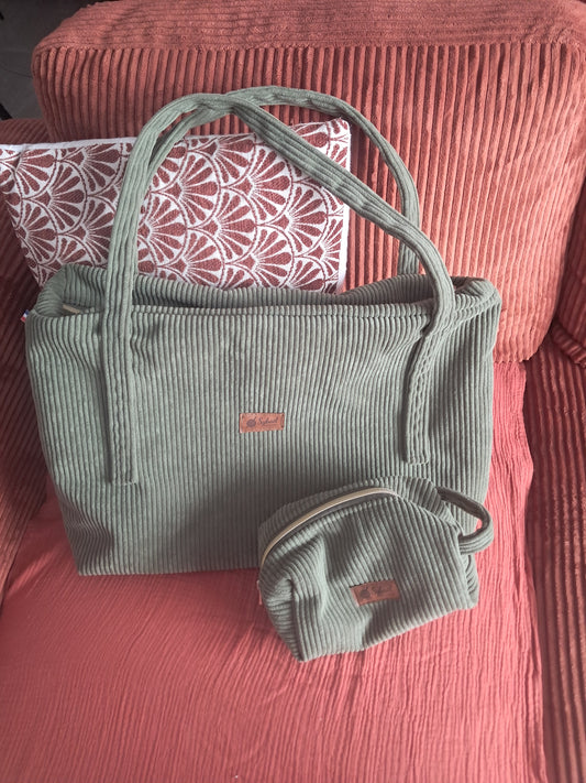 Ensemble sac Amélia et trousse Maria en velours côtelé - créations fait main assorties